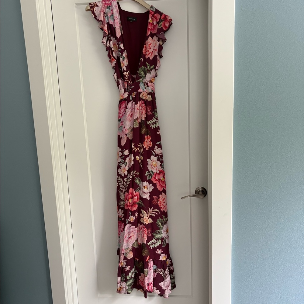 MAJORELLE Burgundy Floral Maxi Dress